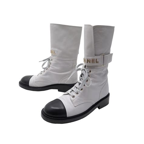 chaussures chanel bottines combat logo 38.5 cuir gris